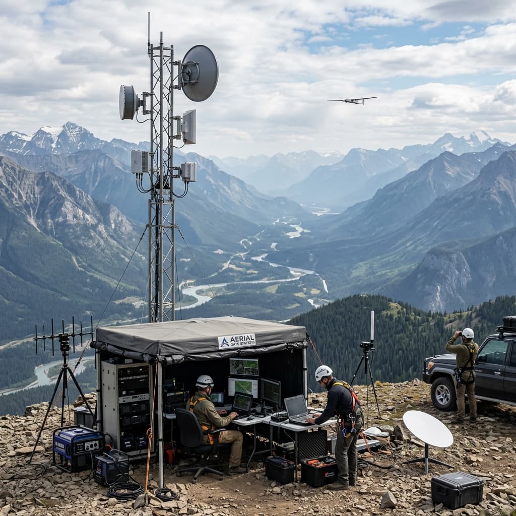 UAV flying far beyond visual range over mountain valley