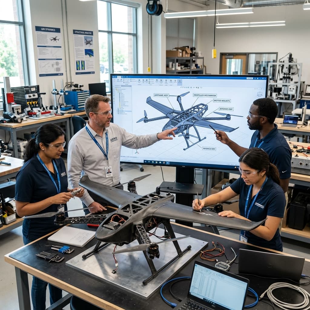 Aerospace engineers reviewing CAD displays