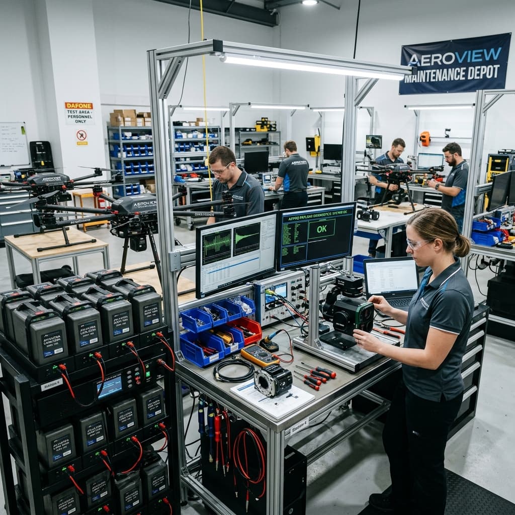 Drone maintenance depot diagnostic testing