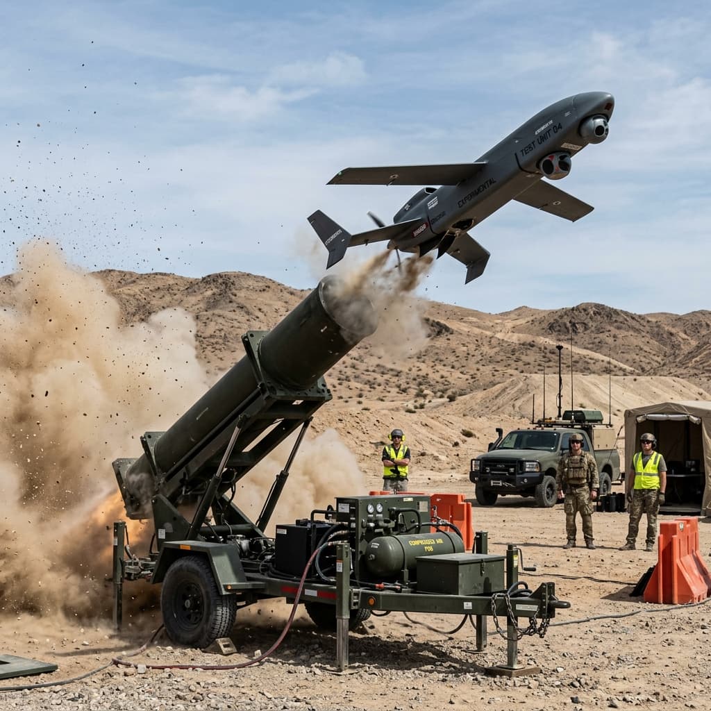 Loitering munition drone launched from pneumatic tube