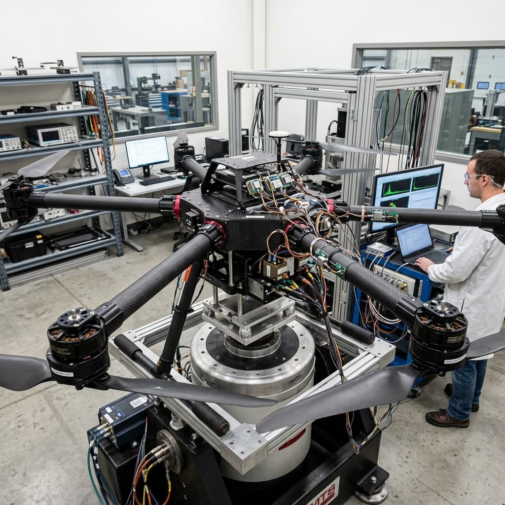 Multirotor drone on vibration test rig
