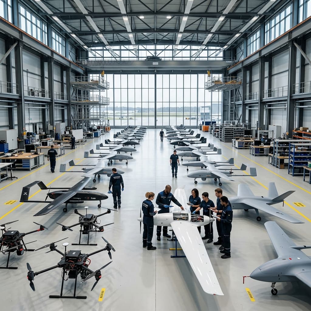 Aerospace hangar with massive drone platforms