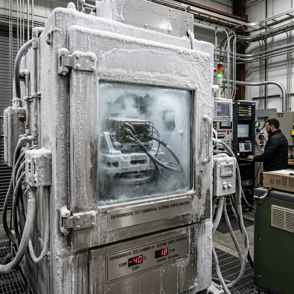 Heavy specialized test engineers recording structural data during a massive multi axis electromagnetic shake table test