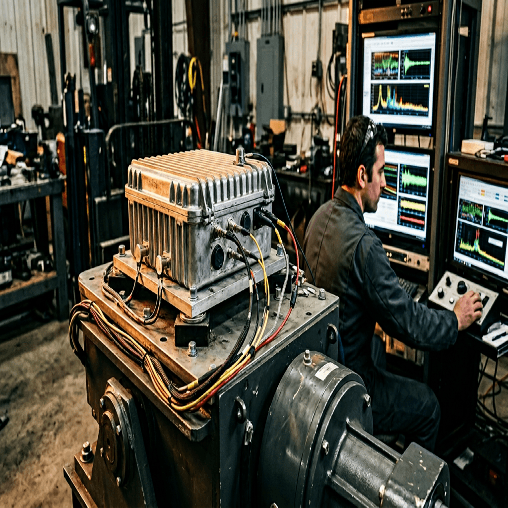 Specialized technicians validating massive pure aluminum structural enclosures undergoing intense localized physical stress analysis