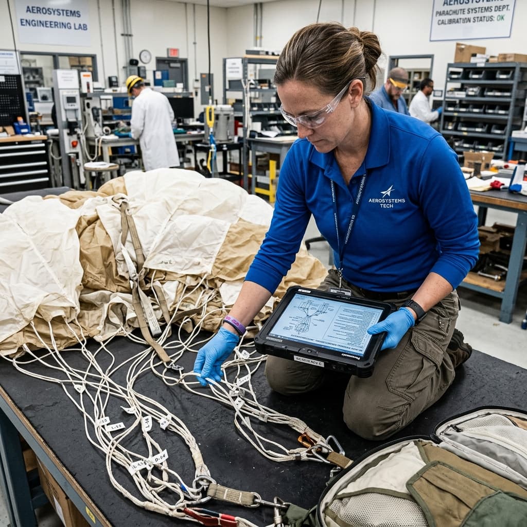 Engineer validating parachute documentation