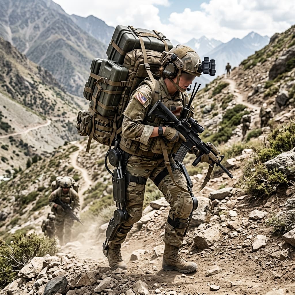 Detailed schematic view showing an exoskeleton knee joint housing powerful silent rotary actuators