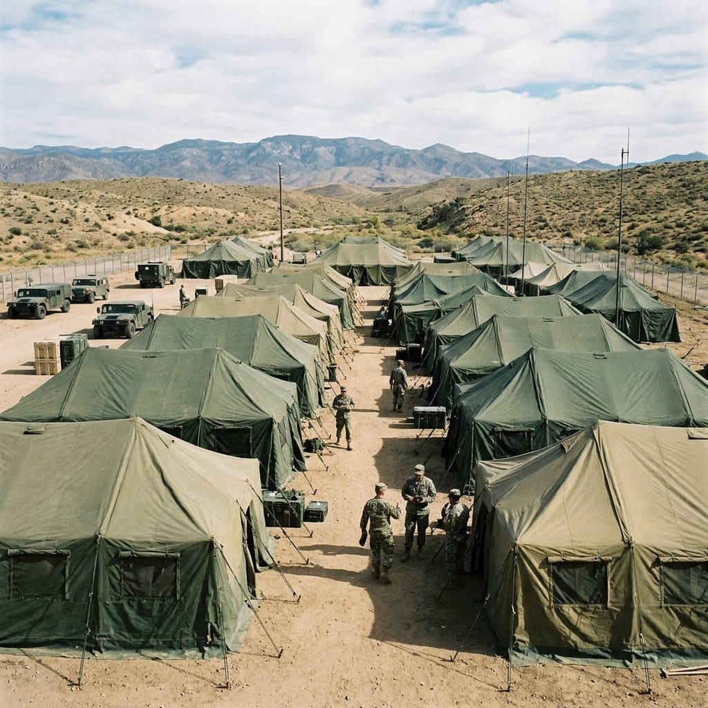 Large sprawling high impact military tent base