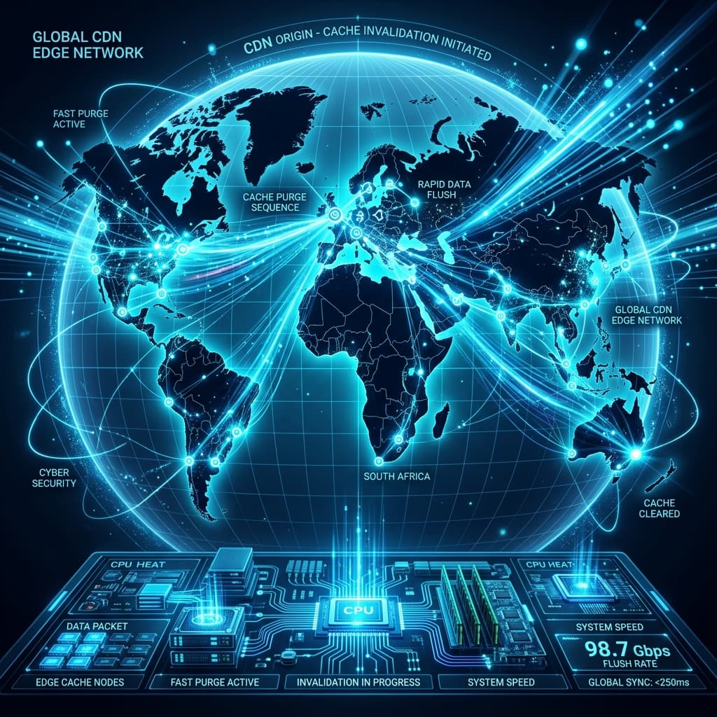 Global edge network nodes flashing data across an abstract cyber security mapping