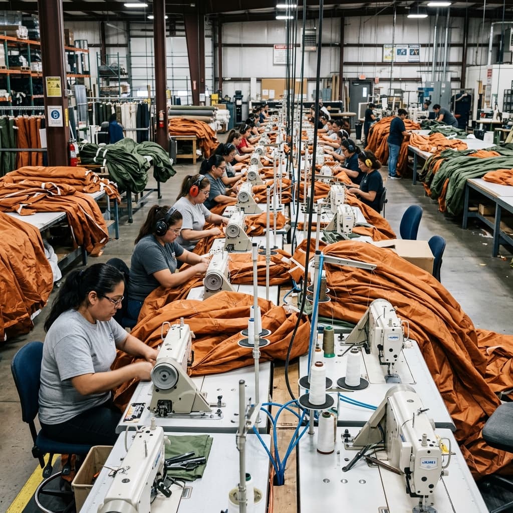 The massive industrial manufacturing footprint required to repeatedly stitch colossal diameter cargo canopies