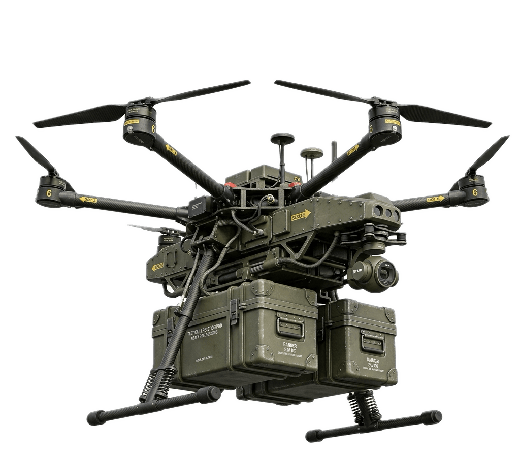 Field engineers preparing a small unmanned aircraft beside rugged cases for mission checks