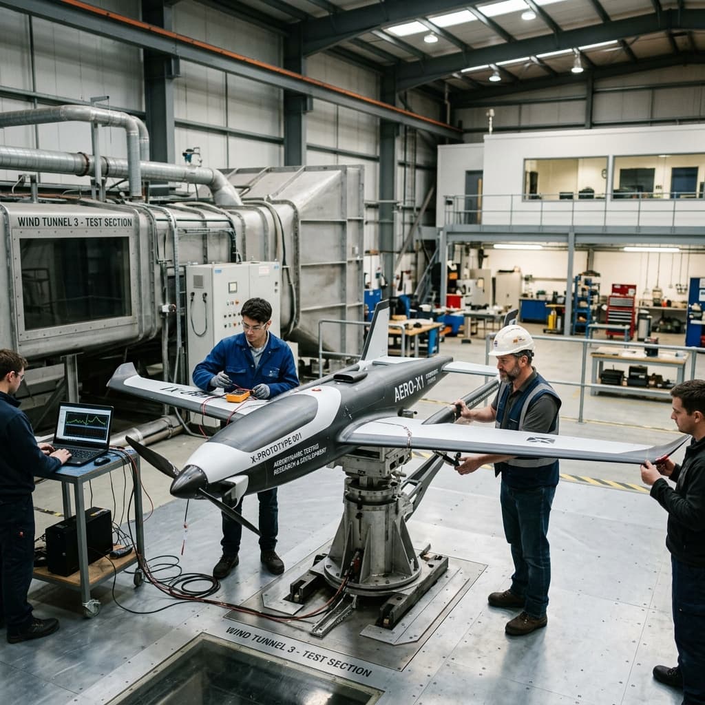 Fixed wing UAV prototype evaluated in wind tunnel