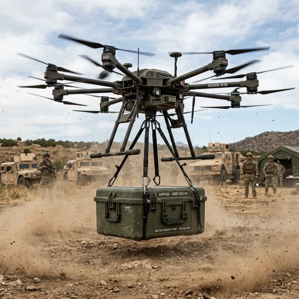 Massive heavy lift drone carrying rigid pelican case