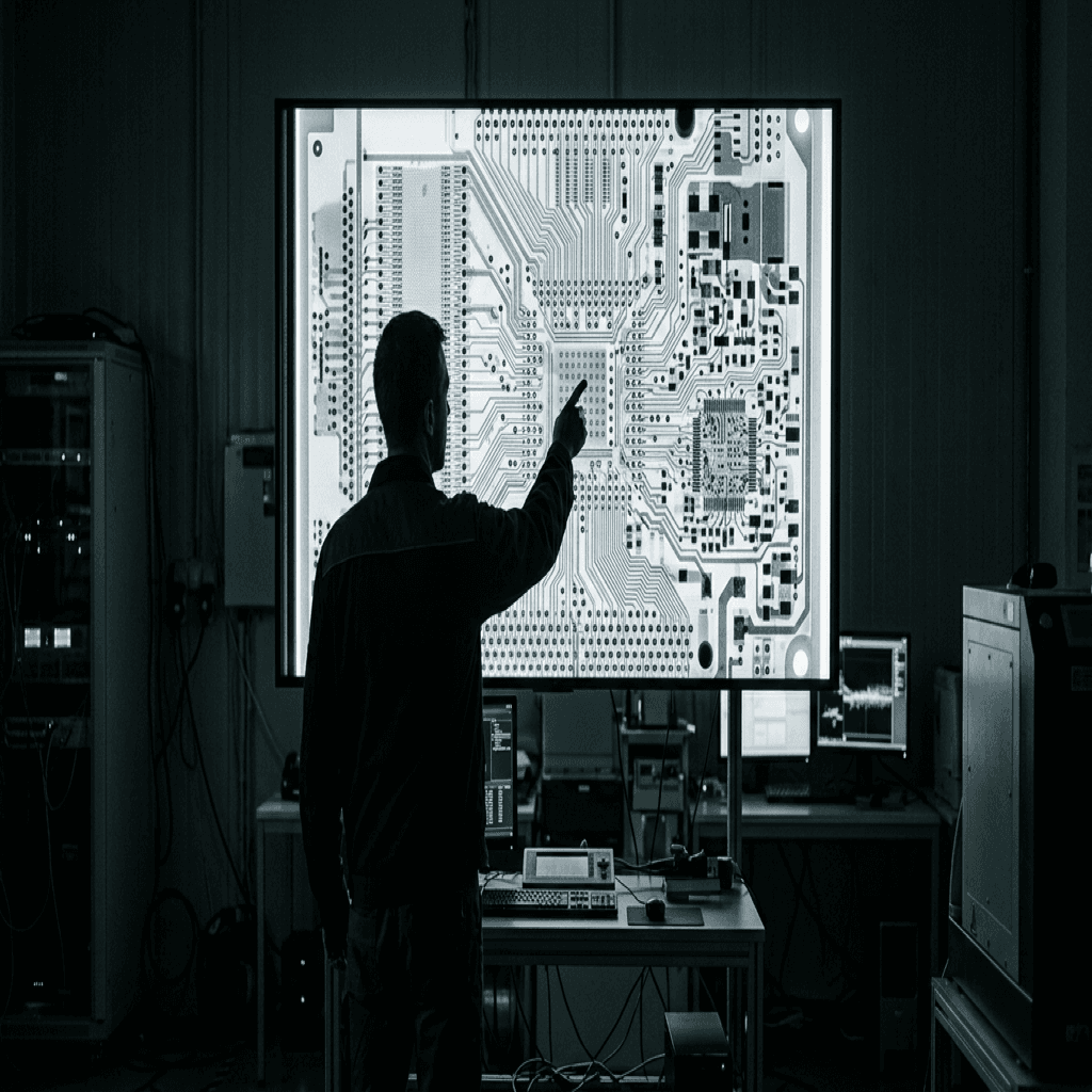 Specialized complex x ray schematics mapping dense massive internal hardware system topography
