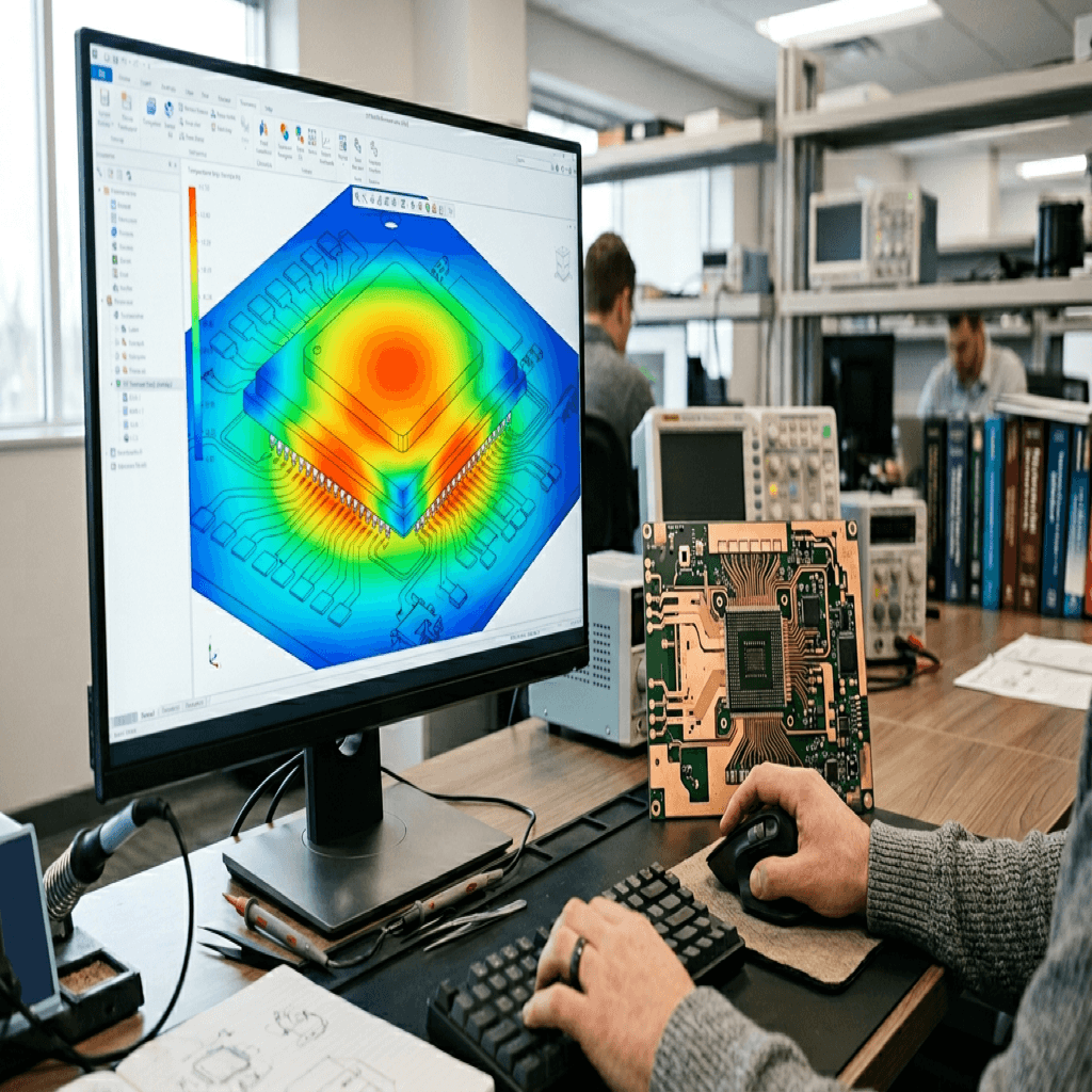 Detailed three dimensional model highlighting sheer specific internal heat dissipation via arrays beneath a massive ball grid array