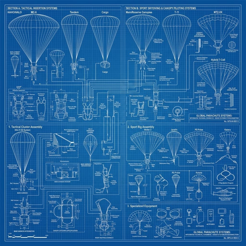 Complex parachute structural blueprint