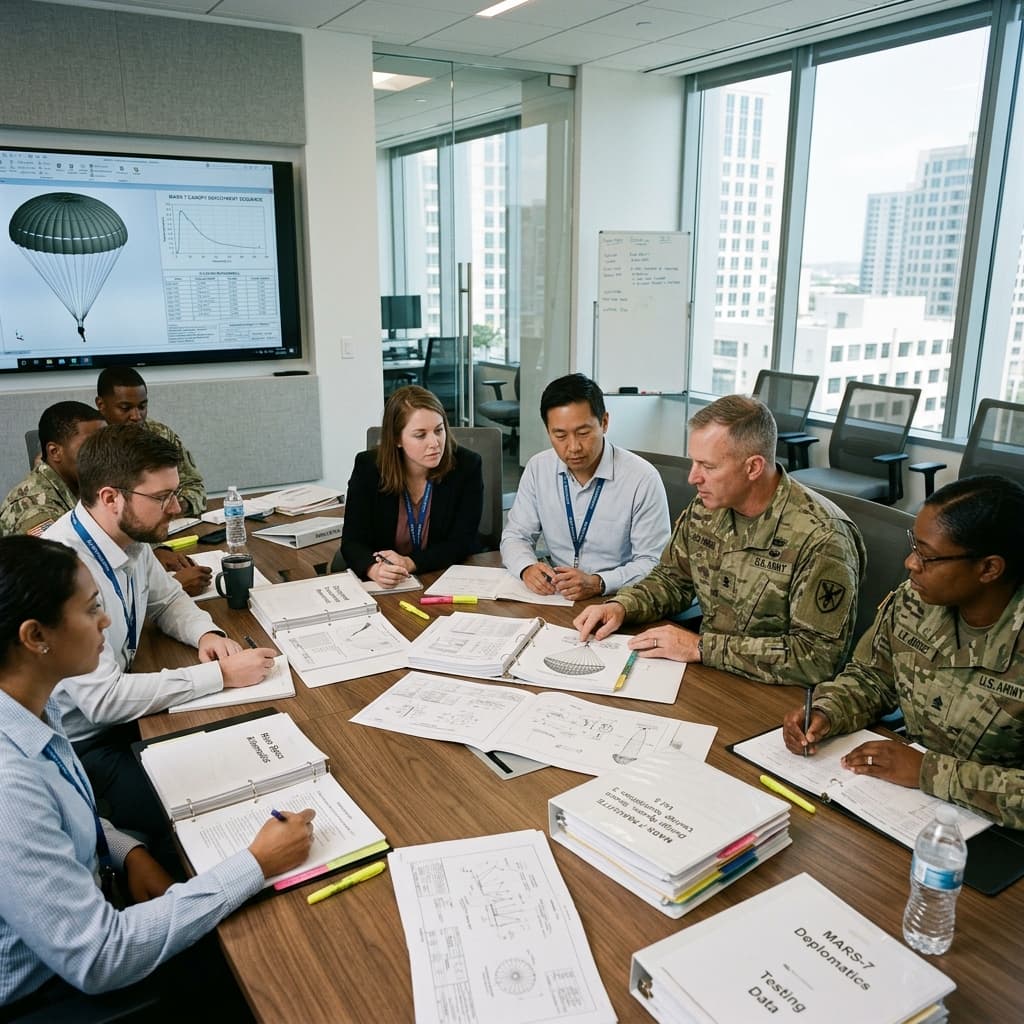 Safety engineers reviewing documents in conference room