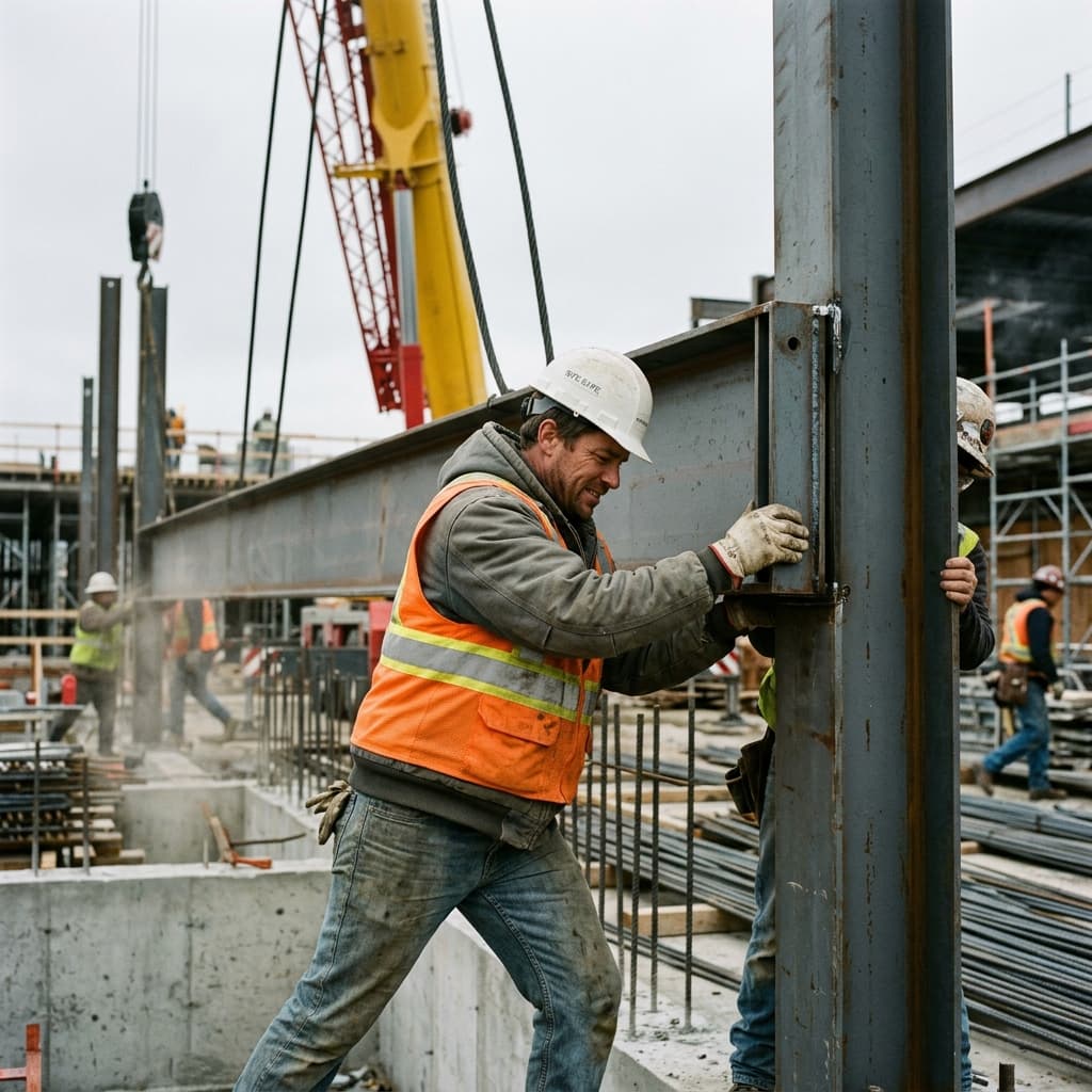 Construction workers heavily erecting high durability tent frames