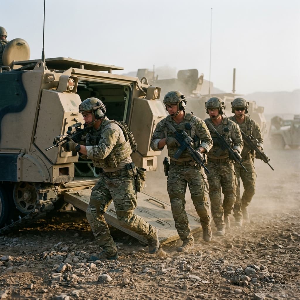 Military forces deploying rapidly into field tents